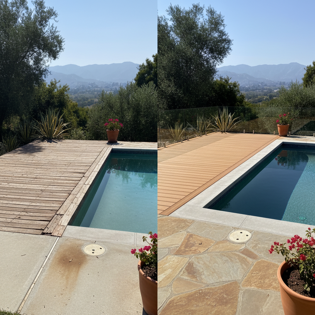Completed pool decks work at a residential property in Pasadena, CA