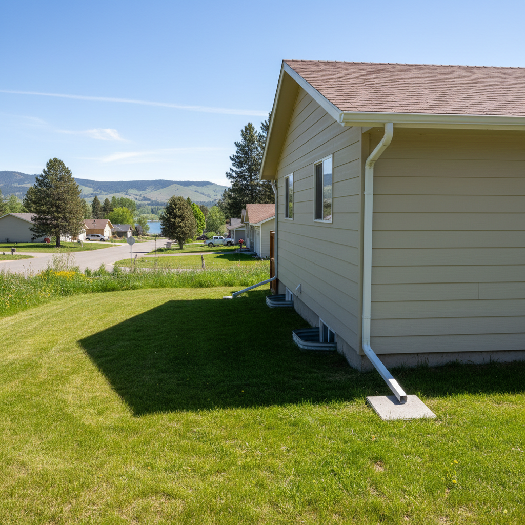 Completed downspout repair work at a residential property in Polson, MT