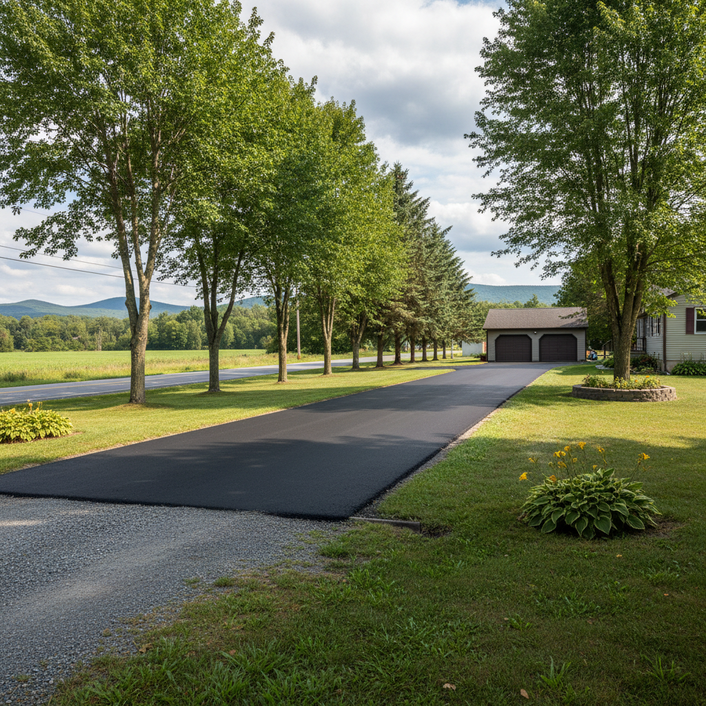Completed driveway paving work at a residential property in Morrisonville, NY