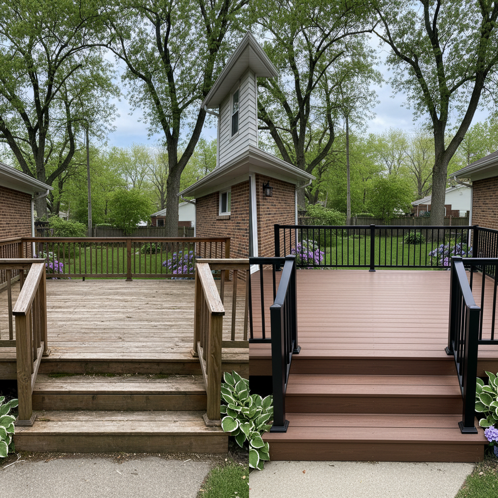 Completed trex decks work at a residential property in Detroit, MI