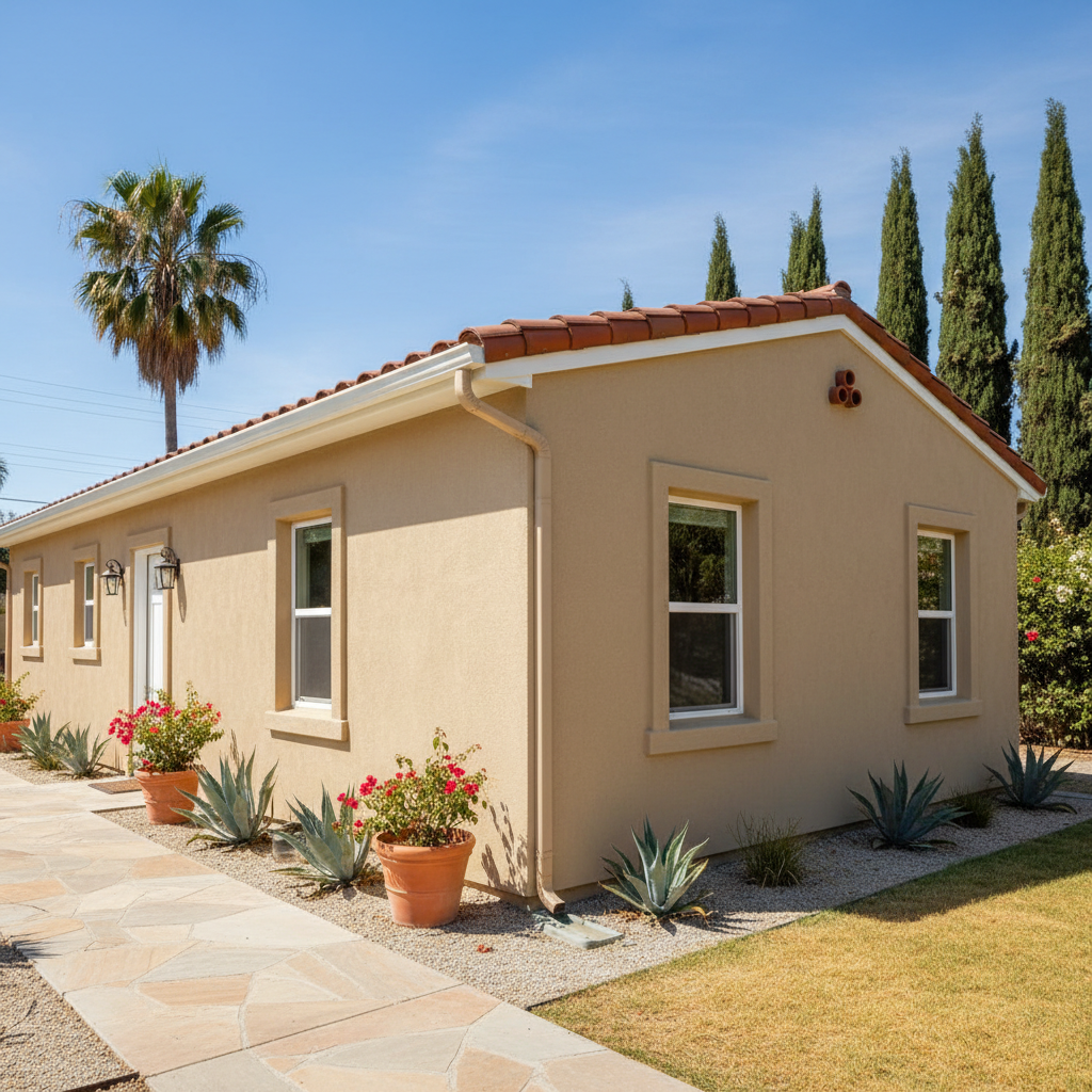 Completed stucco installation work at a residential property in Huntington Beach, CA