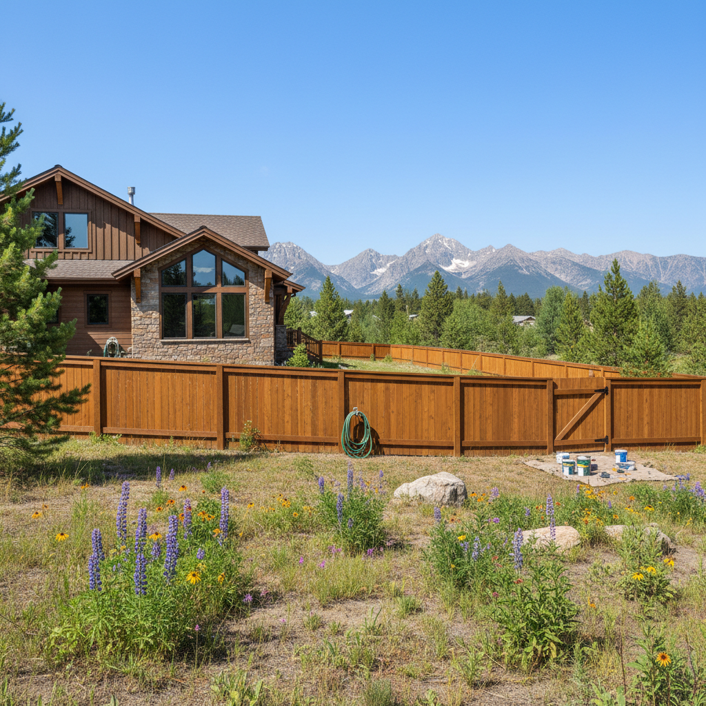 Completed fence painting work at a residential property in Big Sky, MT