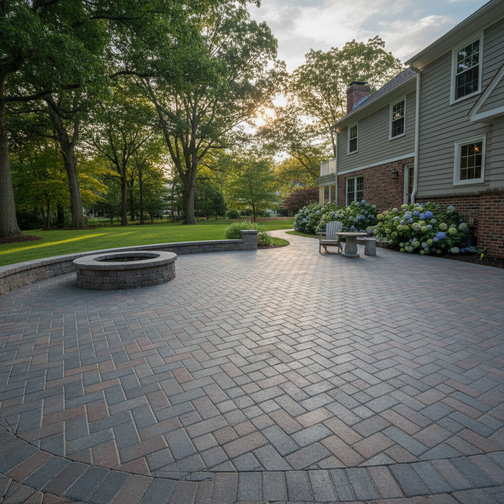Completed paver installation work at a residential property in Brookline, MA