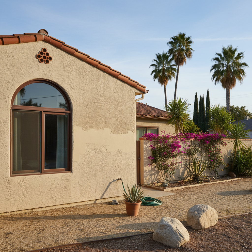 Completed stucco repair work at a residential property in Arcadia, CA