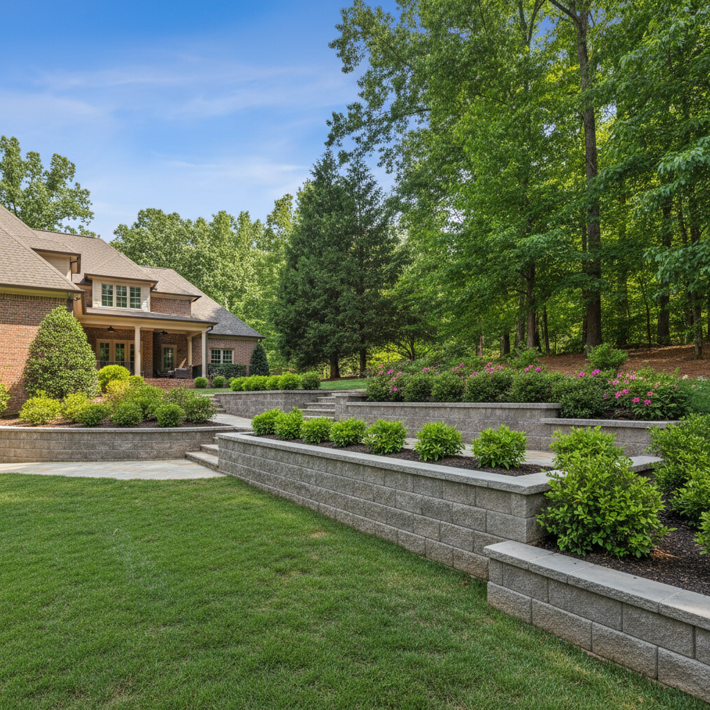 Completed concrete retaining walls work at a residential property in Mountain Brook, AL