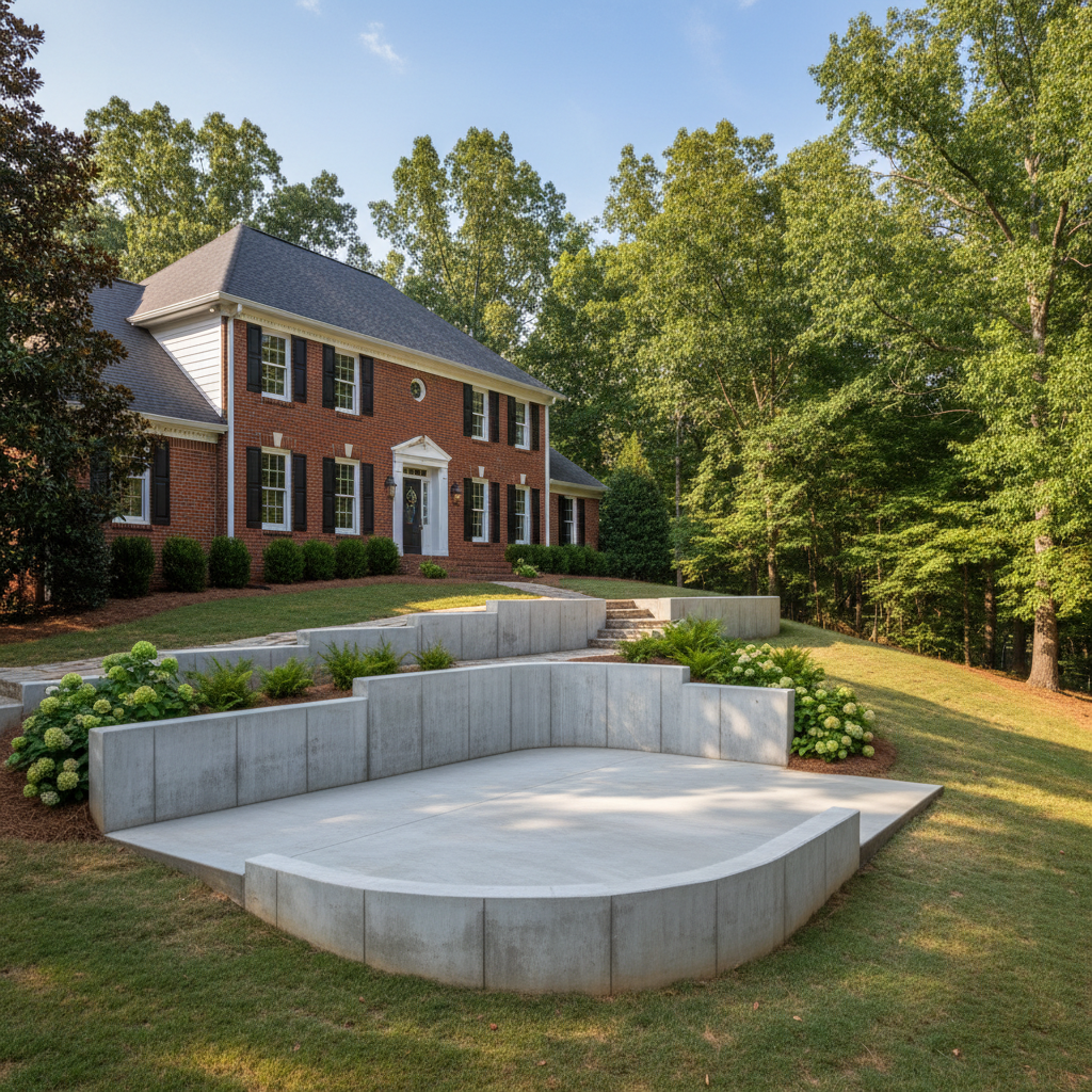 Completed concrete retaining walls work at a residential property in Hoover, AL