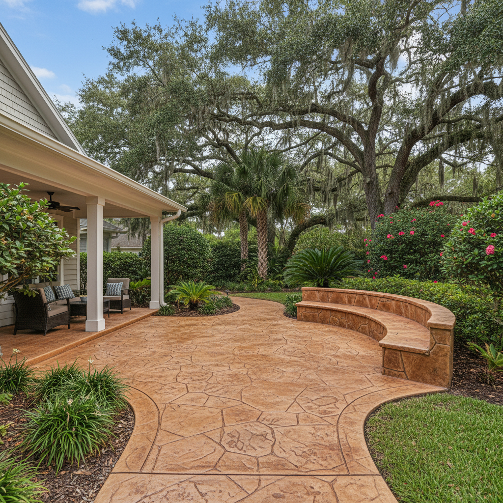 Completed stamped concrete work at a residential property in Mobile, AL