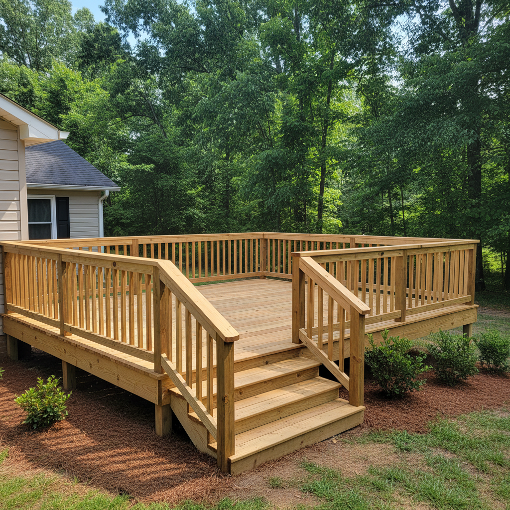 Completed deck construction work at a residential property in Clio, AL