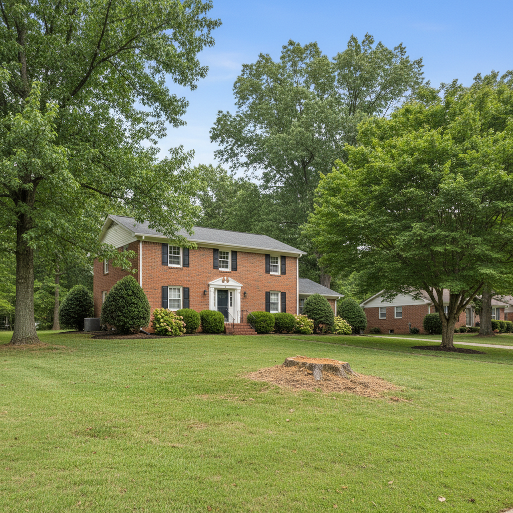 Completed tree removal work at a residential property in Huntsville, AL