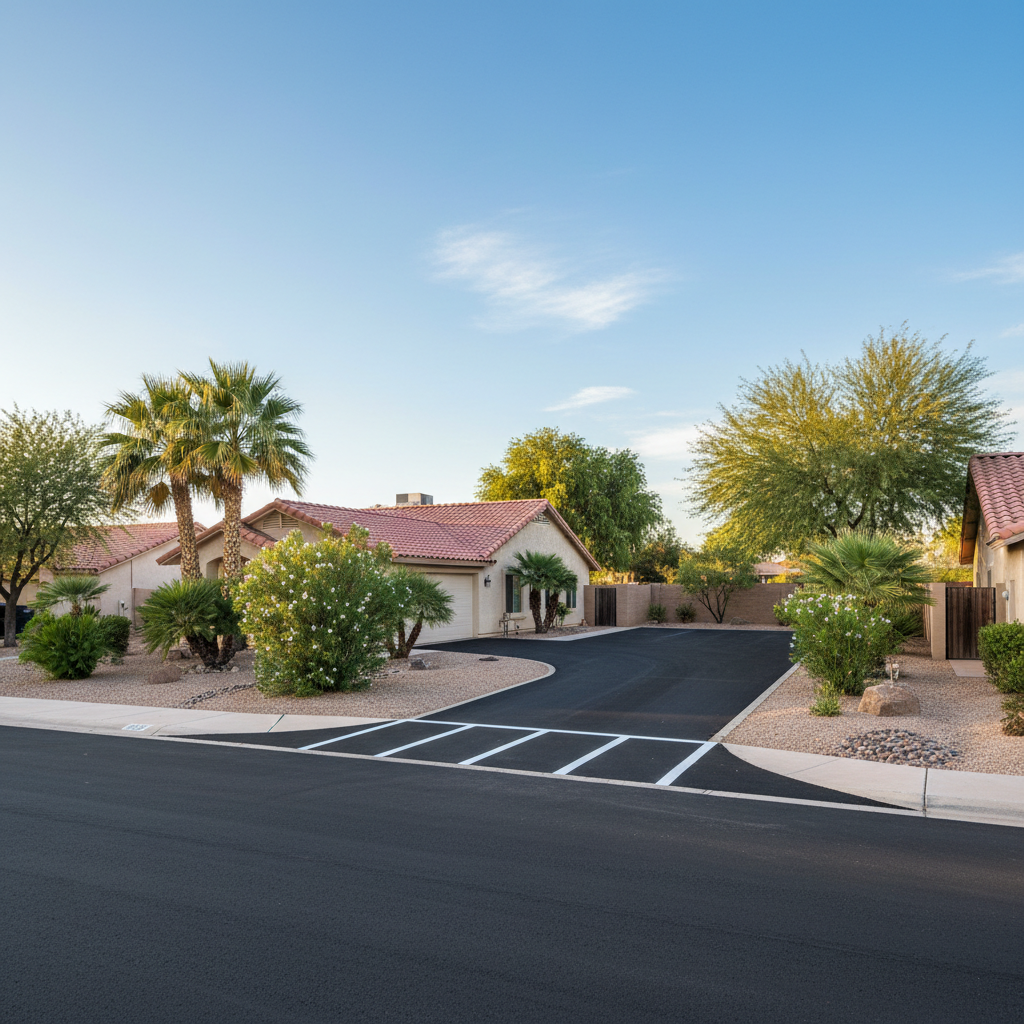 Completed asphalt striping work at a residential property in Tempe, AZ