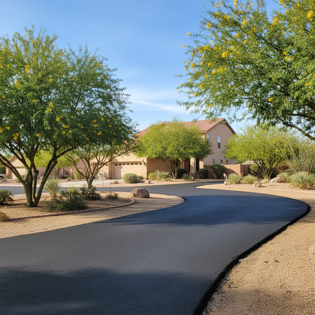 Completed asphalt paving work at a residential property in Mesa, AZ