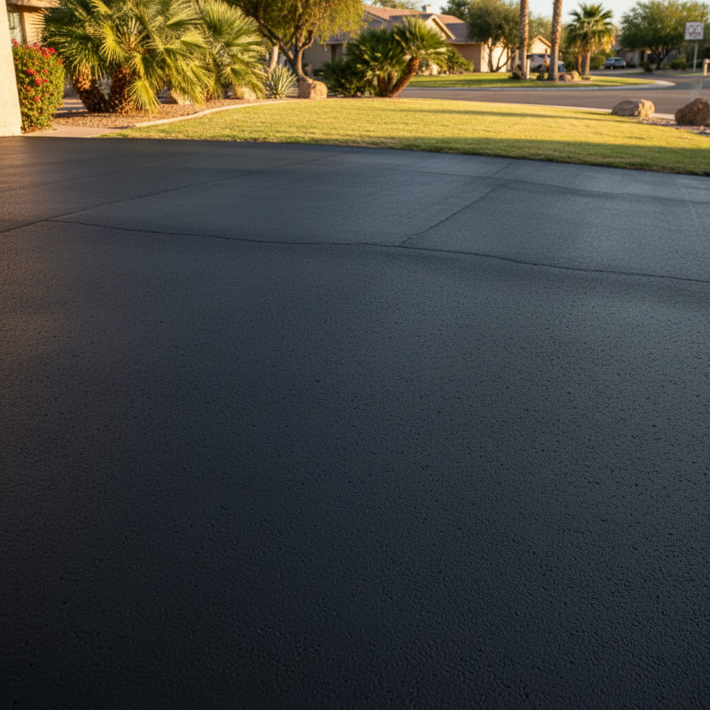 Completed asphalt sealcoating work at a residential property in Mesa, AZ