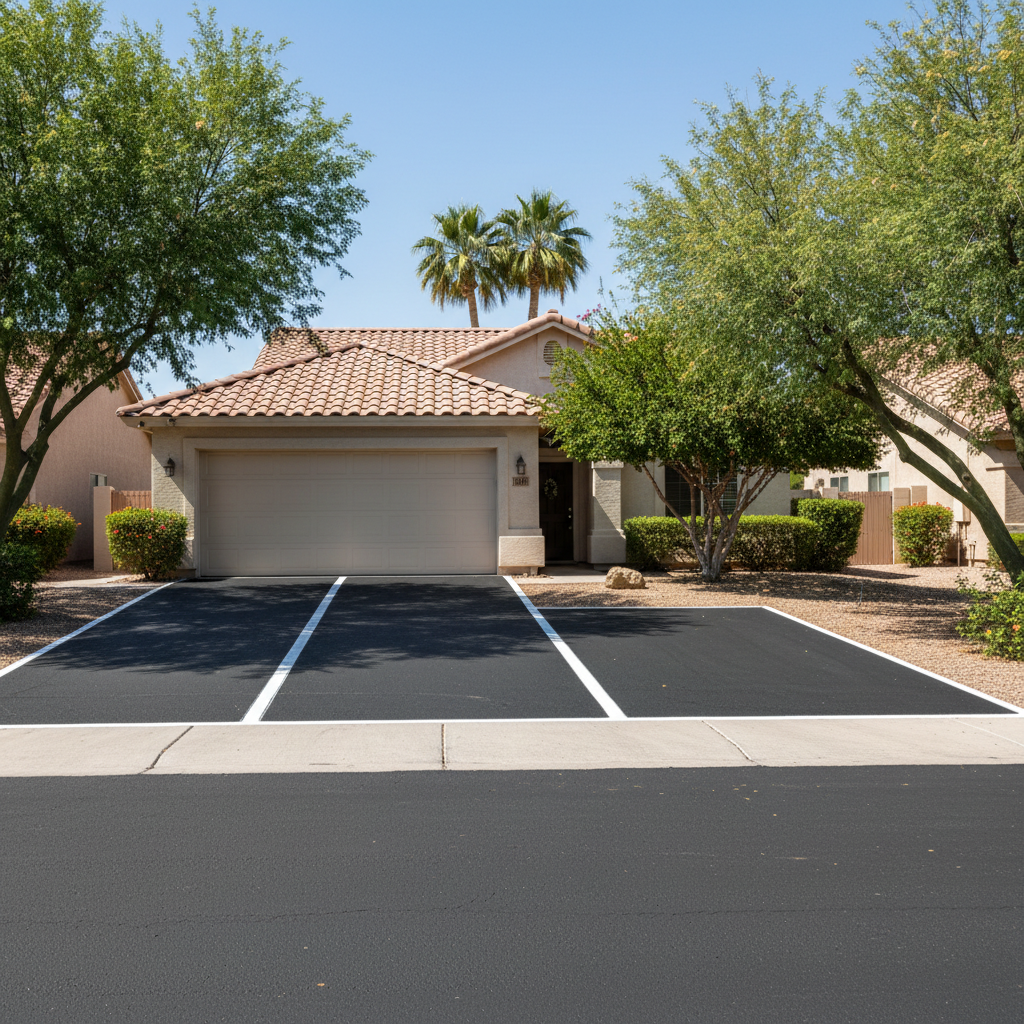 Completed asphalt striping work at a residential property in Mesa, AZ