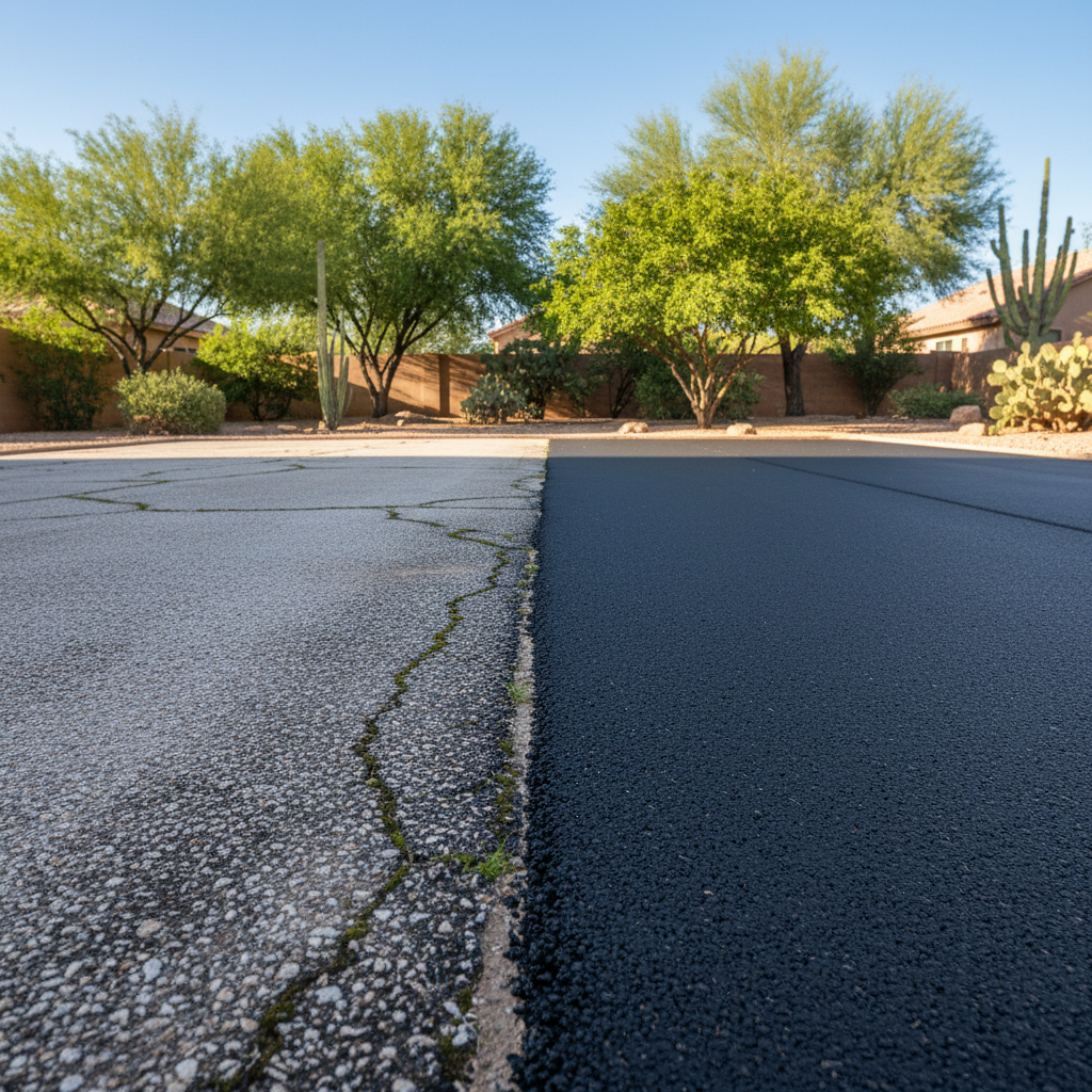 Completed asphalt paving work at a residential property in Chandler, AZ