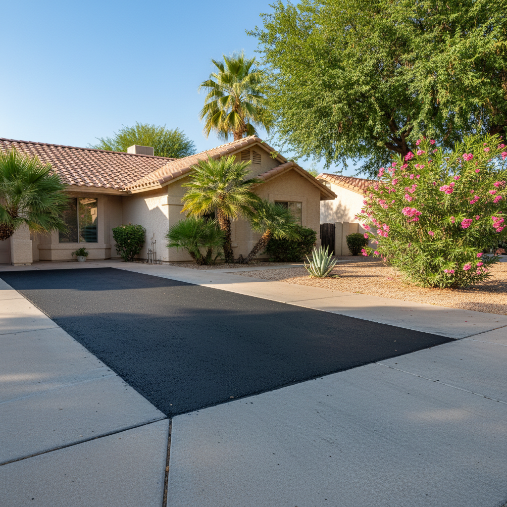 Completed asphalt patching work at a residential property in Mesa, AZ