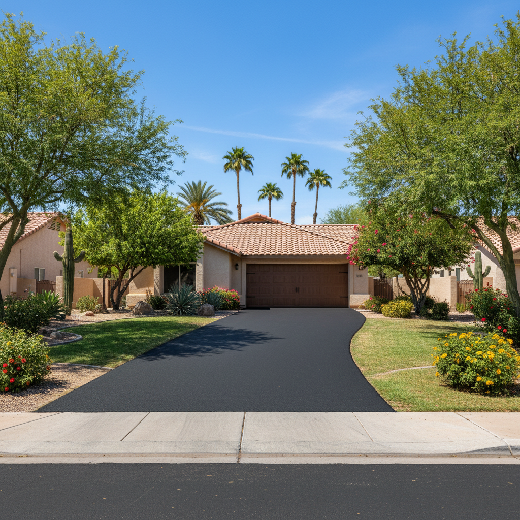 Completed driveway paving work at a residential property in Tempe, AZ