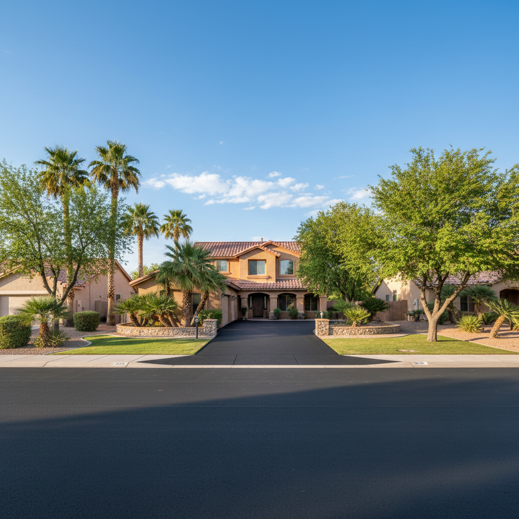 Completed asphalt paving work at a residential property in El Mirage, AZ