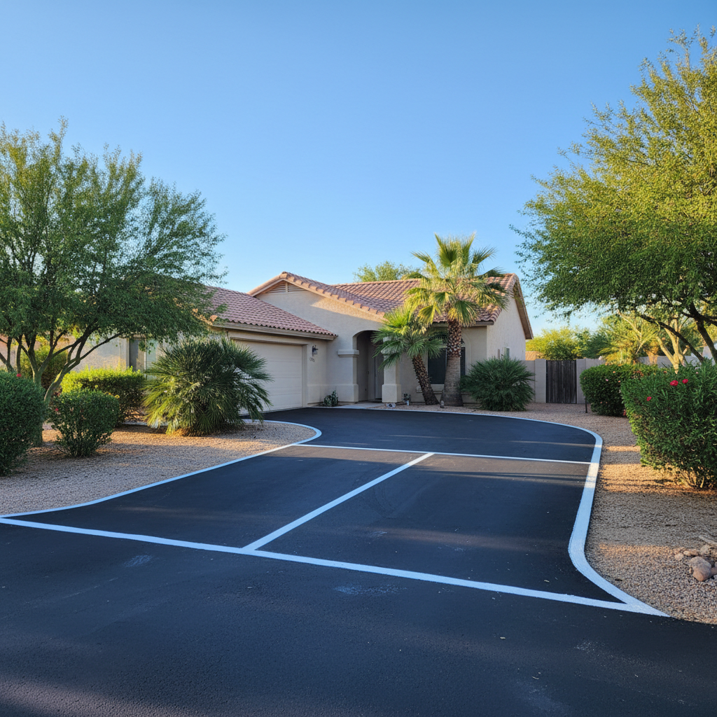 Completed asphalt striping work at a residential property in Chandler, AZ