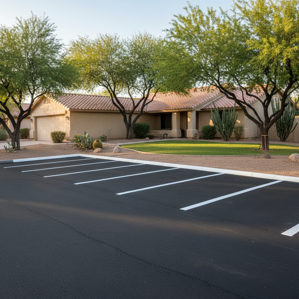 Completed asphalt striping work at a residential property in El Mirage, AZ