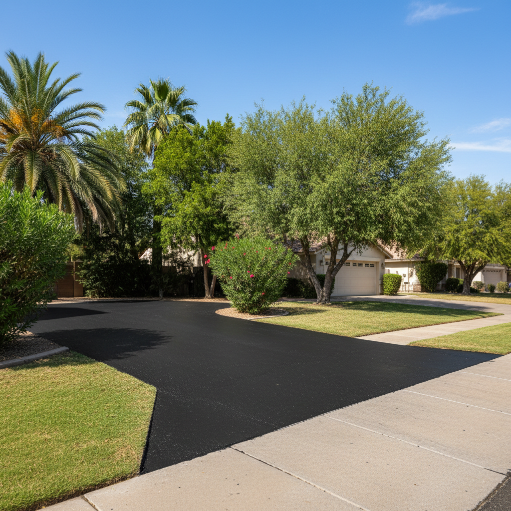 Completed asphalt sealcoating work at a residential property in Chandler, AZ