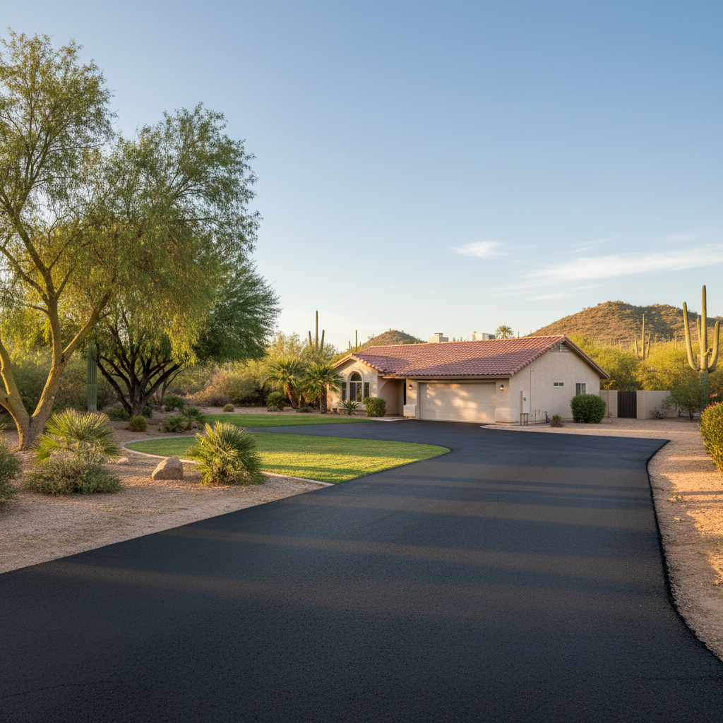 Completed driveway paving work at a residential property in El Mirage, AZ