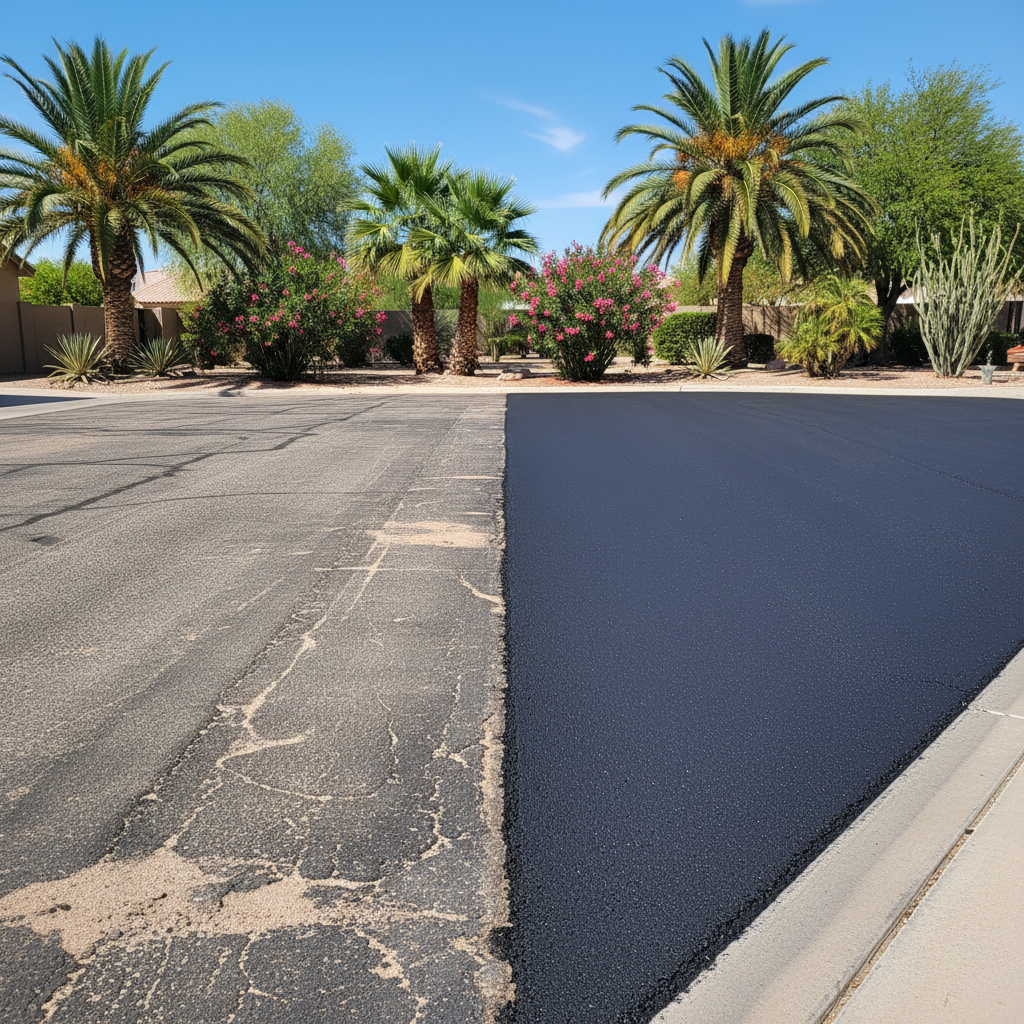 Completed asphalt paving work at a residential property in Mesa, AZ