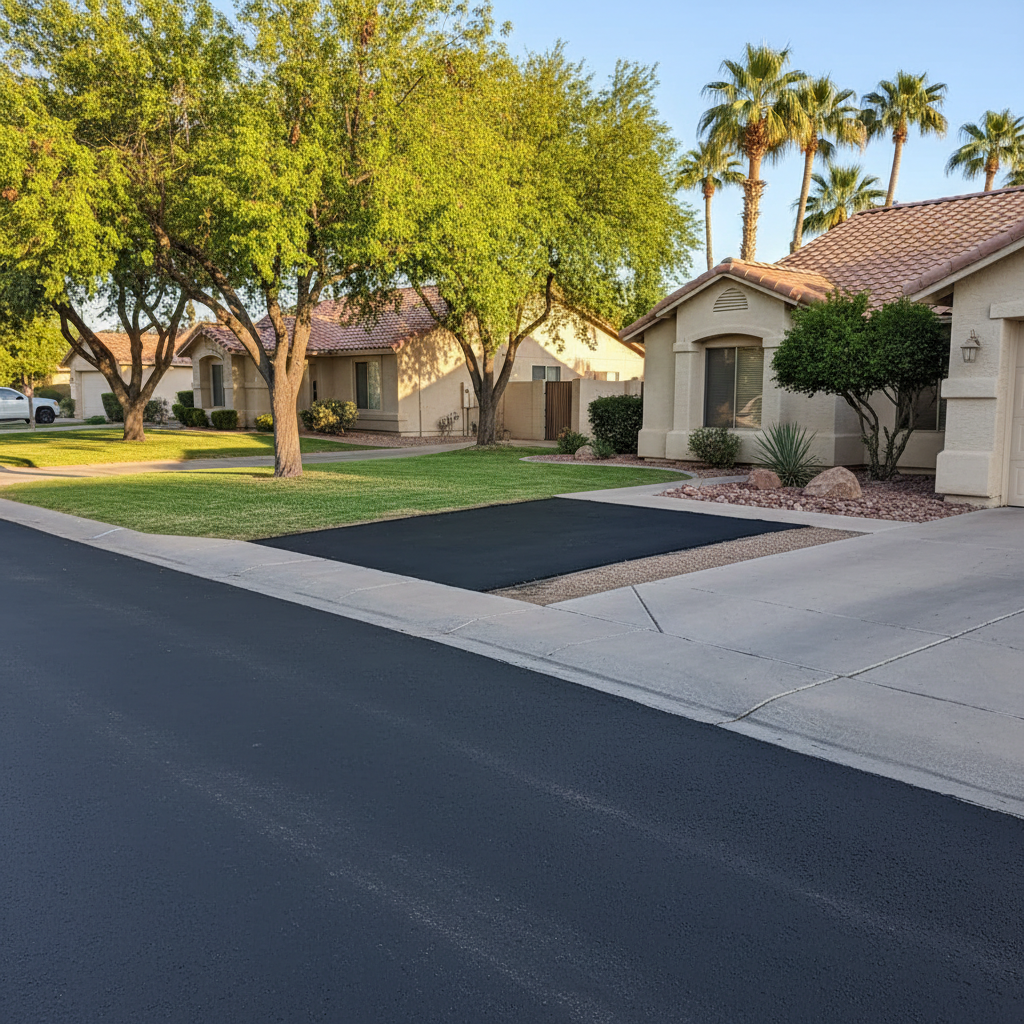Completed asphalt repair work at a residential property in Chandler, AZ