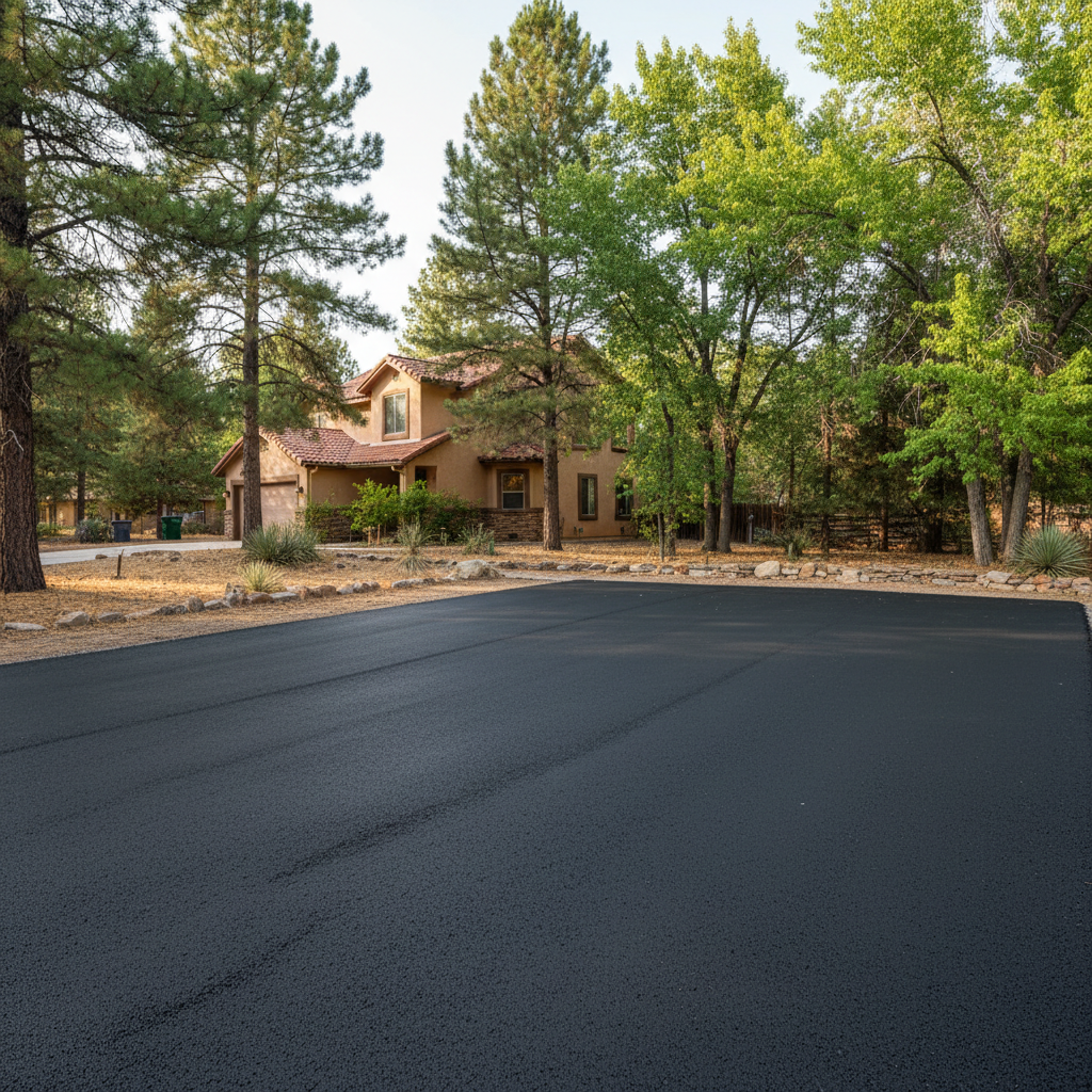 Completed parking lot paving work at a residential property in Flagstaff, AZ