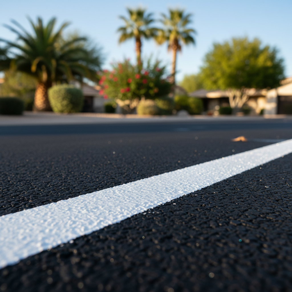 Completed asphalt striping work at a residential property in Mesa, AZ