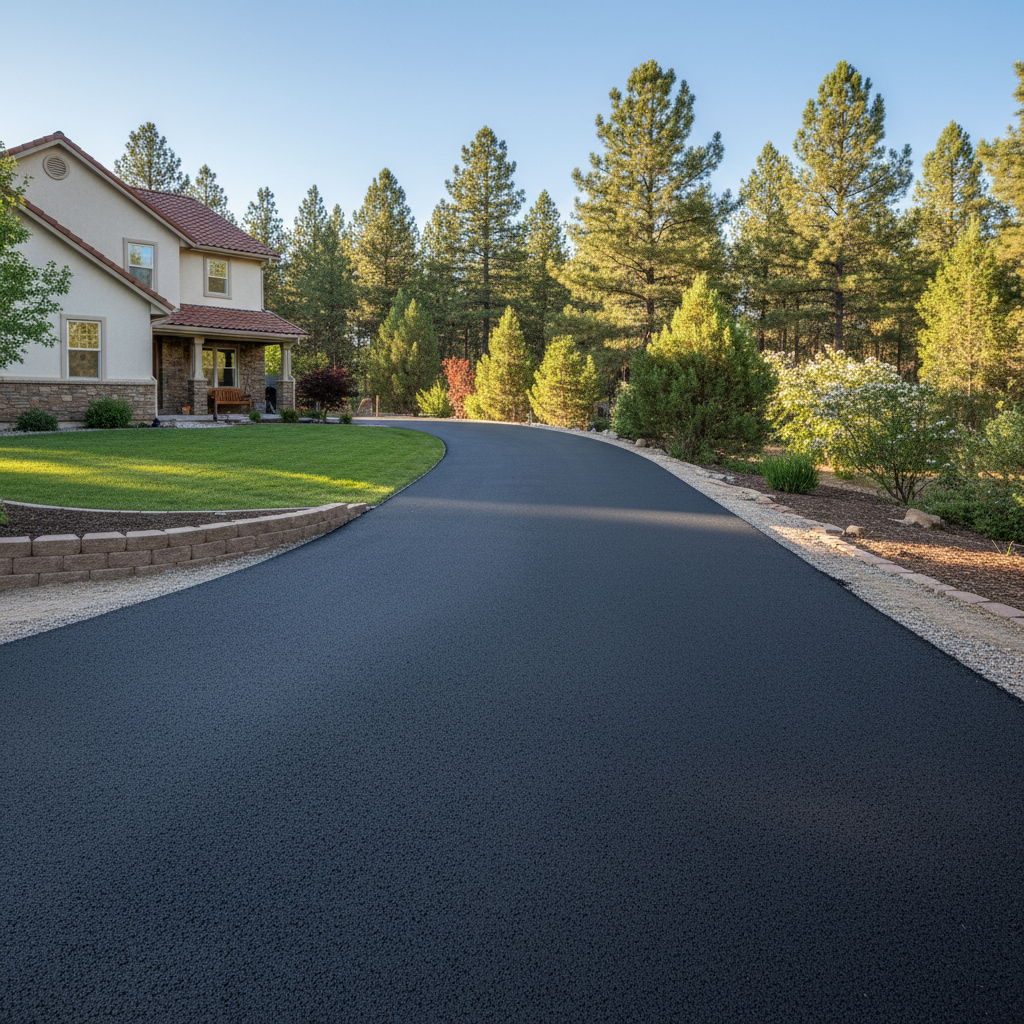 Completed driveway paving work at a residential property in Flagstaff, AZ