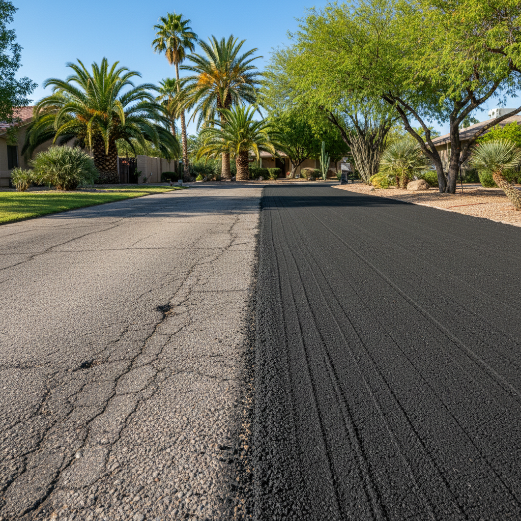 Completed asphalt milling work at a residential property in El Mirage, AZ
