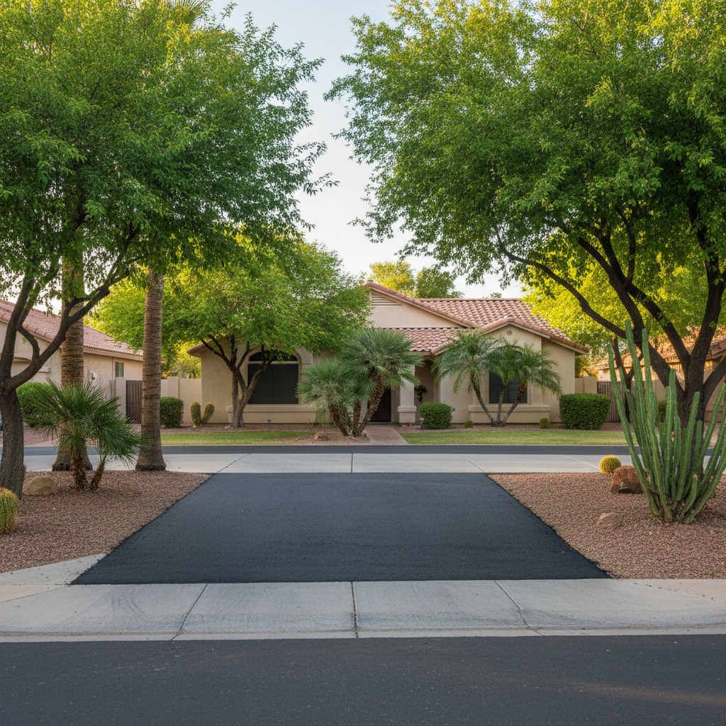 Completed asphalt repair work at a residential property in Mesa, AZ