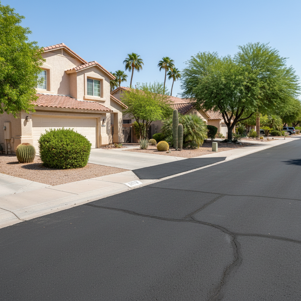 Completed asphalt patching work at a residential property in Phoenix, AZ