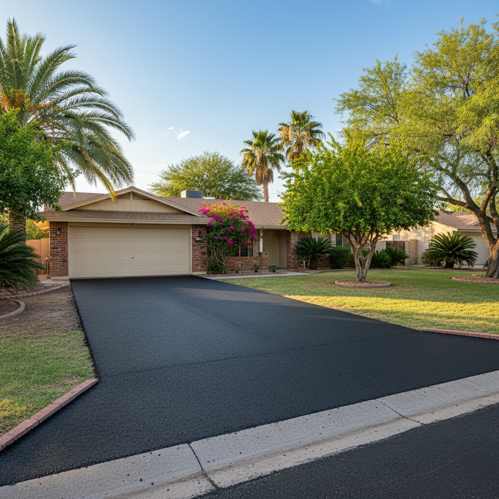 Completed driveway paving work at a residential property in El Mirage, AZ