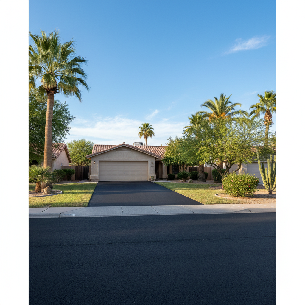 Completed driveway paving work at a residential property in Mesa, AZ