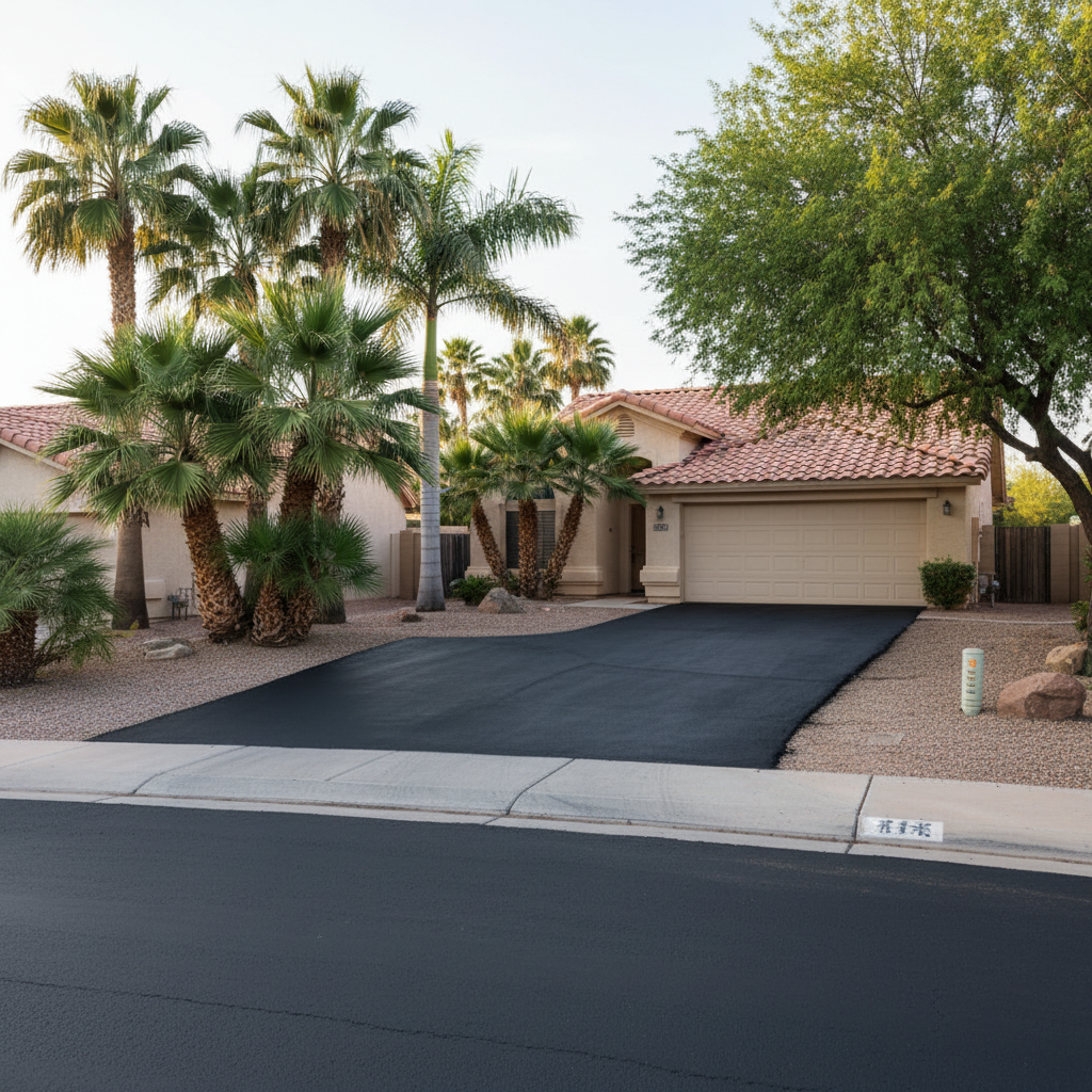 Completed asphalt sealcoating work at a residential property in Phoenix, AZ
