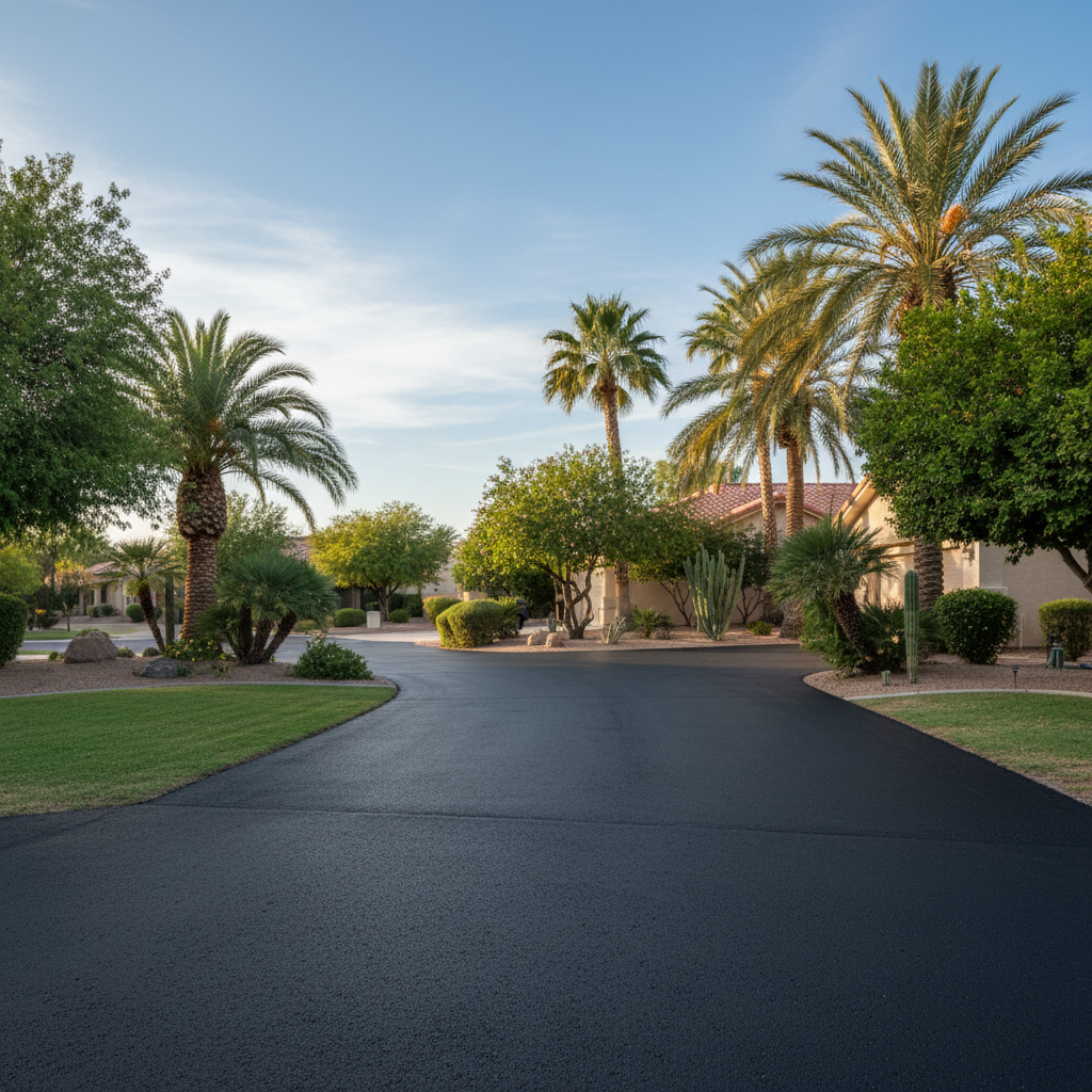 Completed asphalt repair work at a residential property in Phoenix, AZ