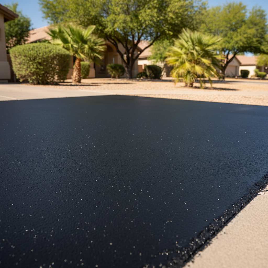 Completed asphalt sealcoating work at a residential property in Peoria, AZ