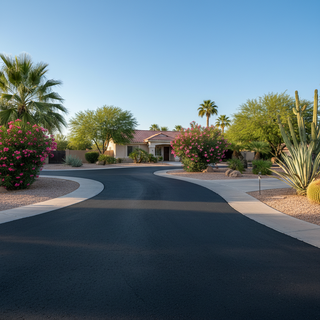 Completed asphalt repair work at a residential property in Phoenix, AZ
