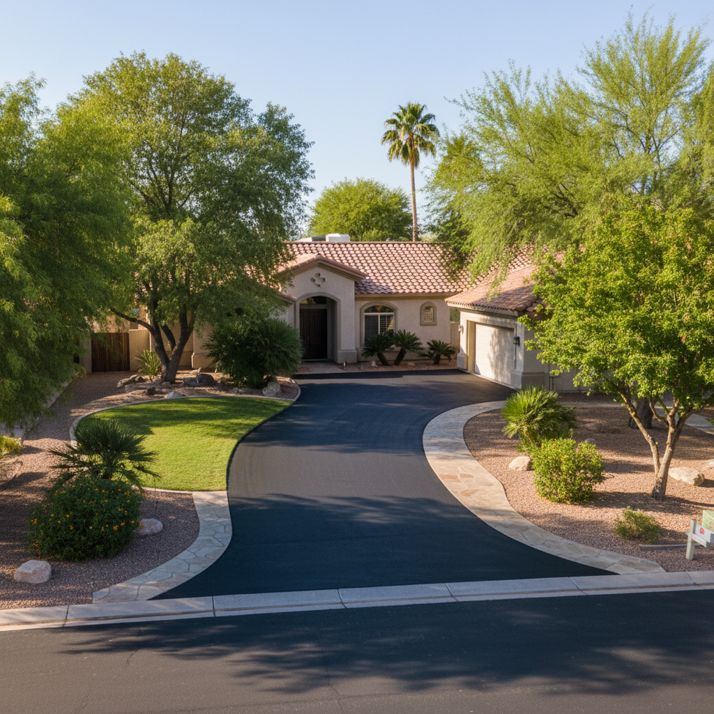Completed driveway paving work at a residential property in Phoenix, AZ