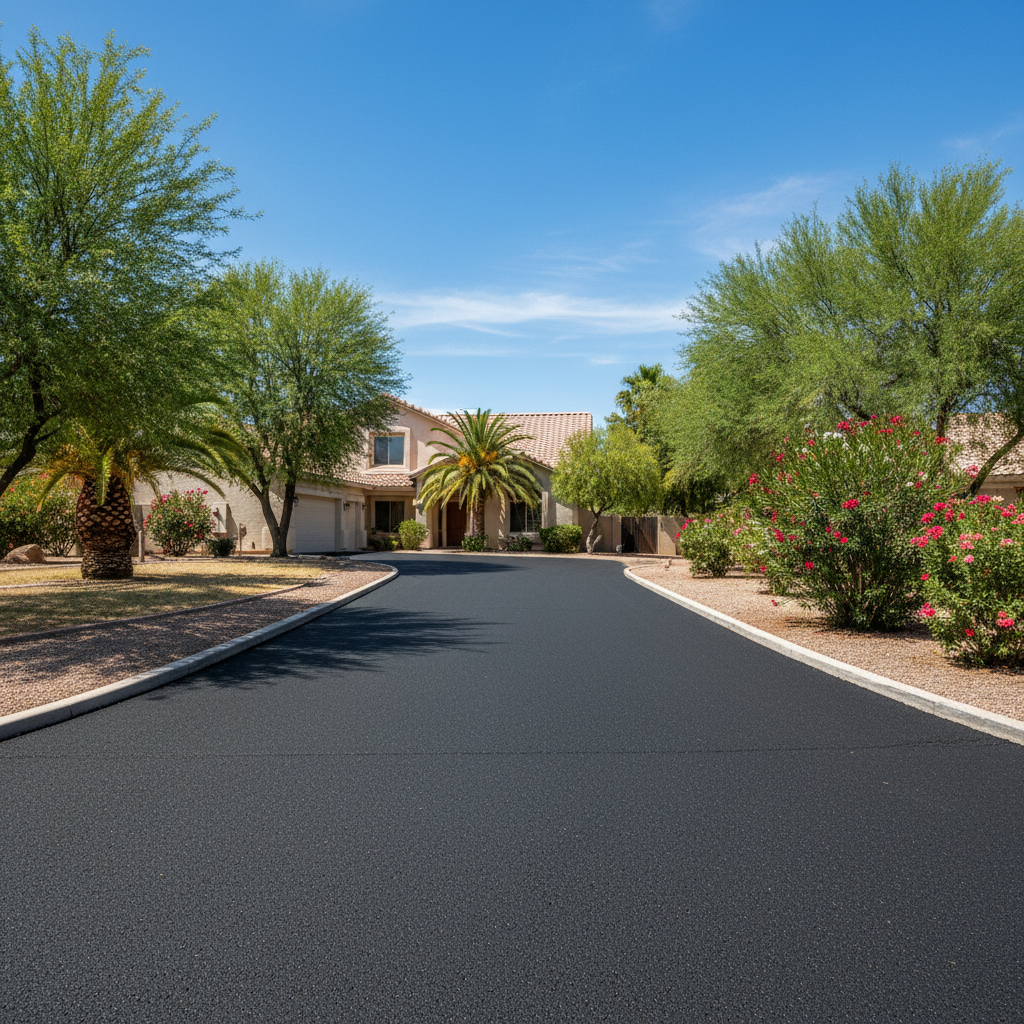 Completed driveway paving work at a residential property in Peoria, AZ
