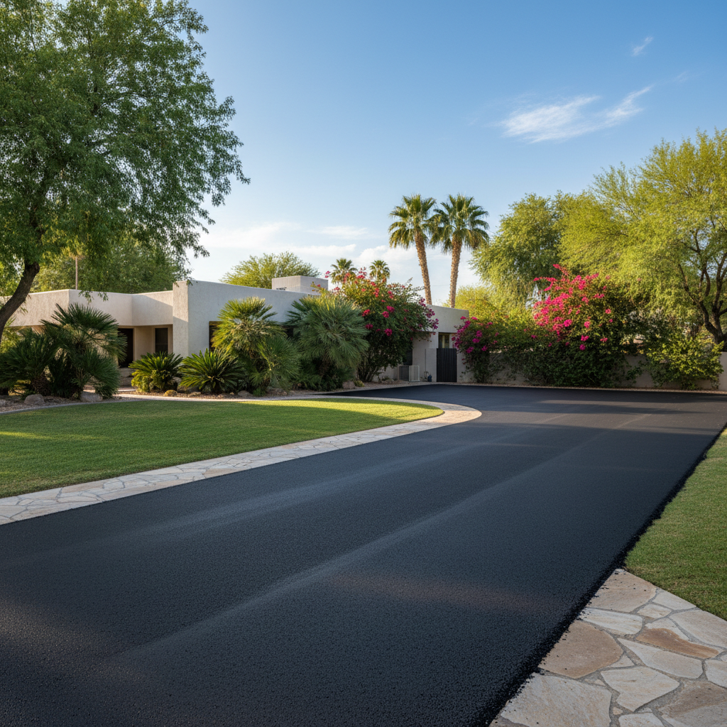 Completed asphalt paving work at a residential property in Phoenix, AZ