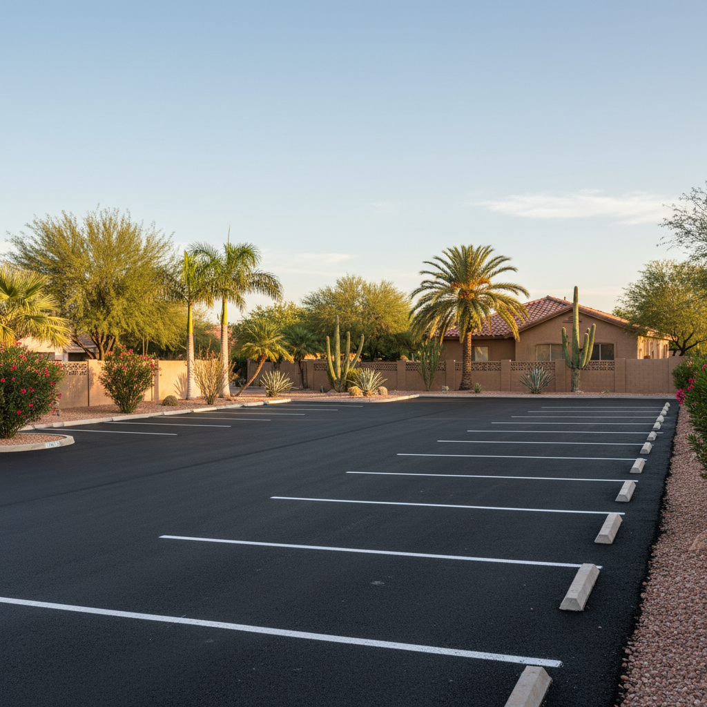Completed parking lot paving work at a residential property in Peoria, AZ