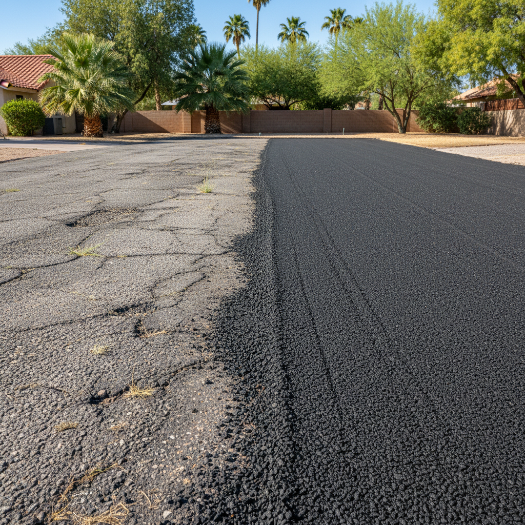 Completed asphalt milling work at a residential property in Phoenix, AZ