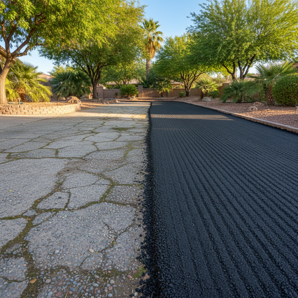 Completed asphalt milling work at a residential property in Peoria, AZ