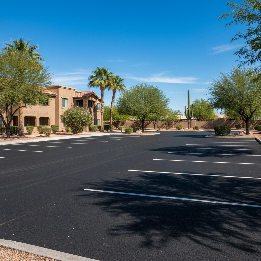 Completed parking lot paving work at a residential property in Phoenix, AZ