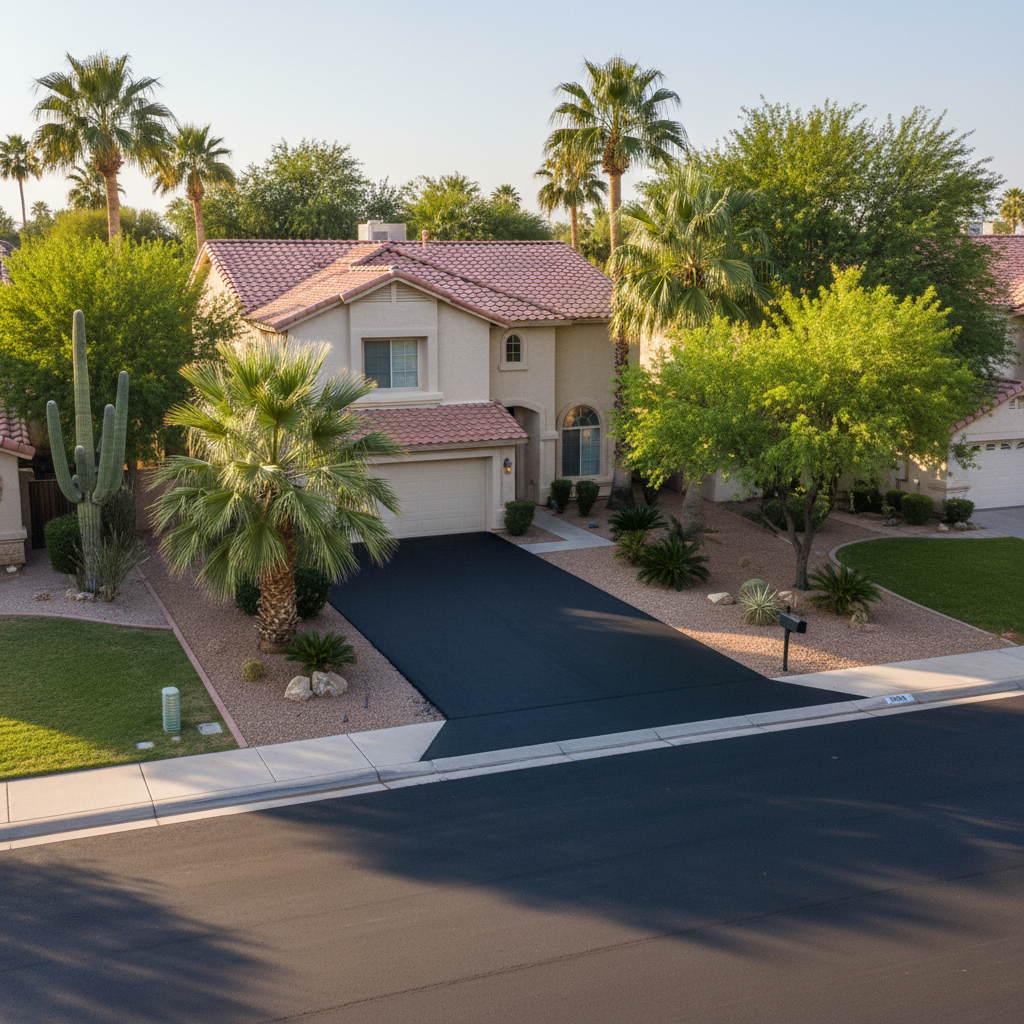 Completed asphalt paving work at a residential property in Phoenix, AZ