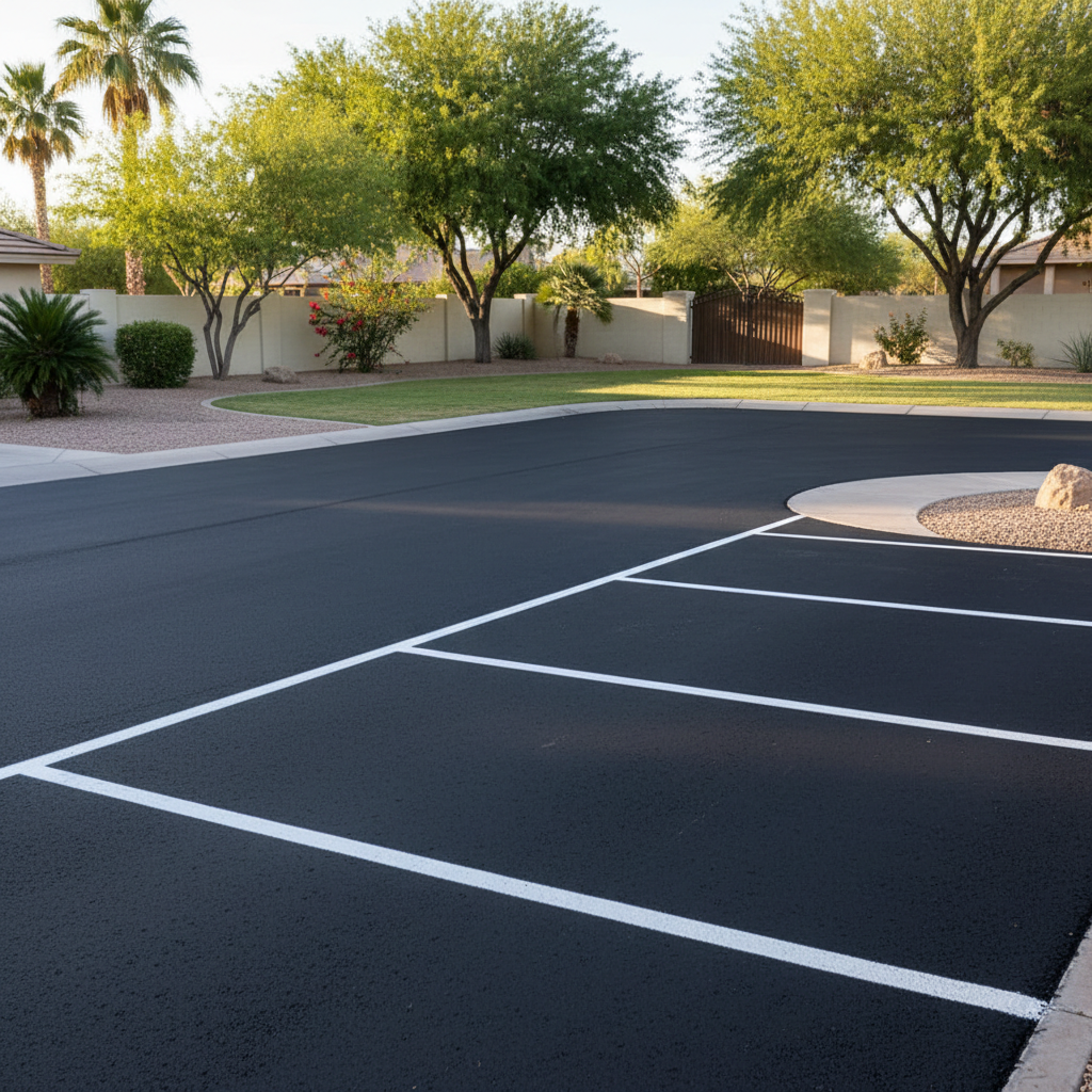 Completed asphalt striping work at a residential property in Peoria, AZ