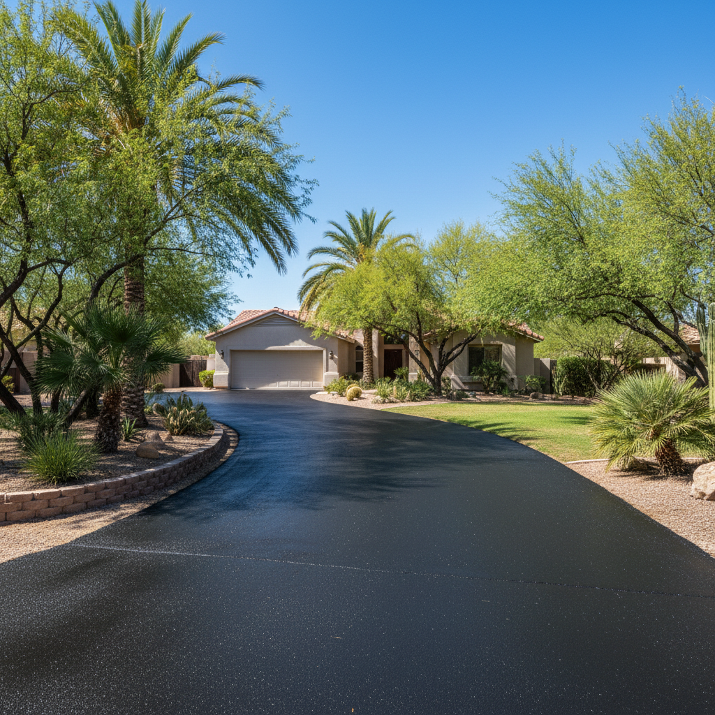 Completed asphalt sealcoating work at a residential property in Phoenix, AZ