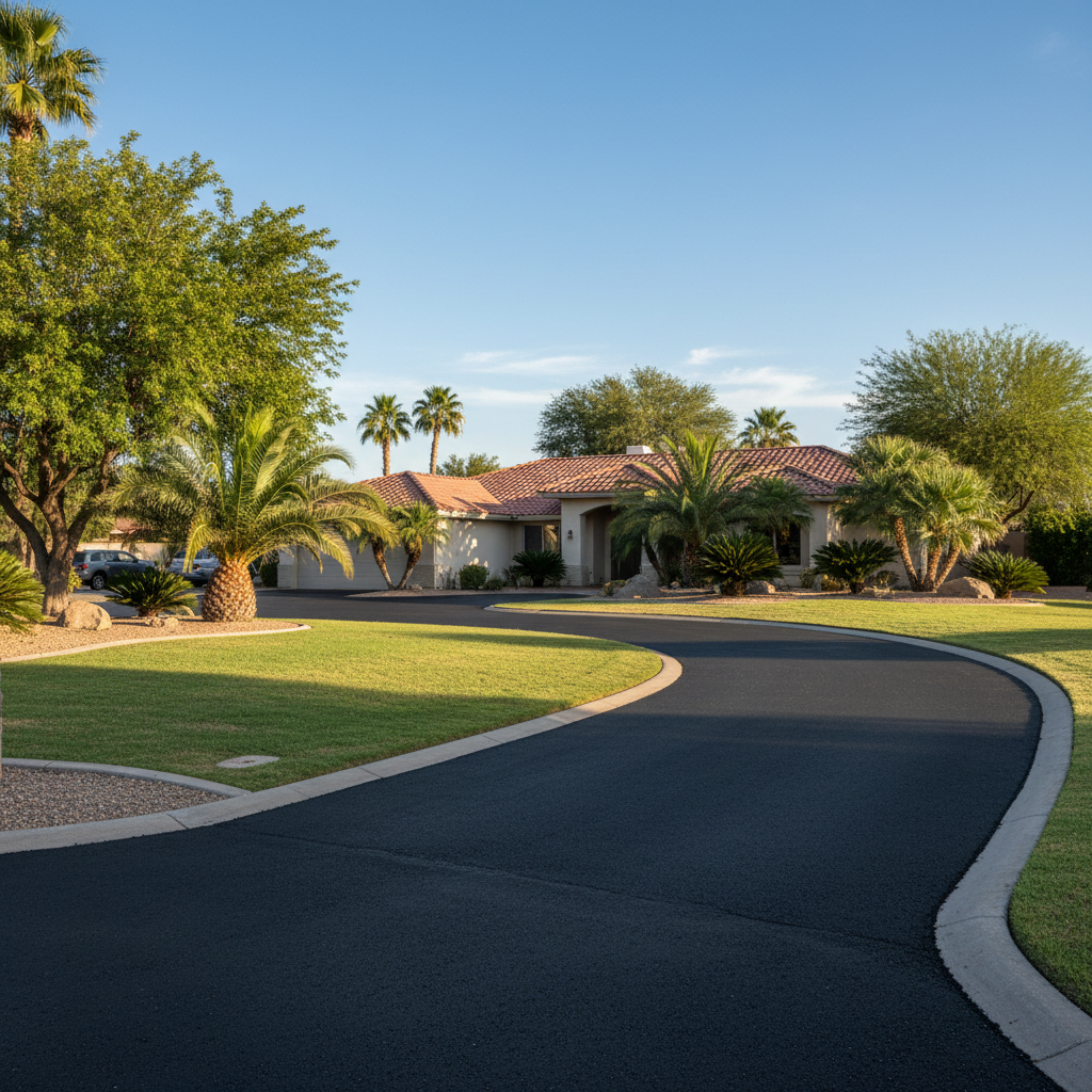 Completed asphalt paving work at a residential property in Phoenix, AZ